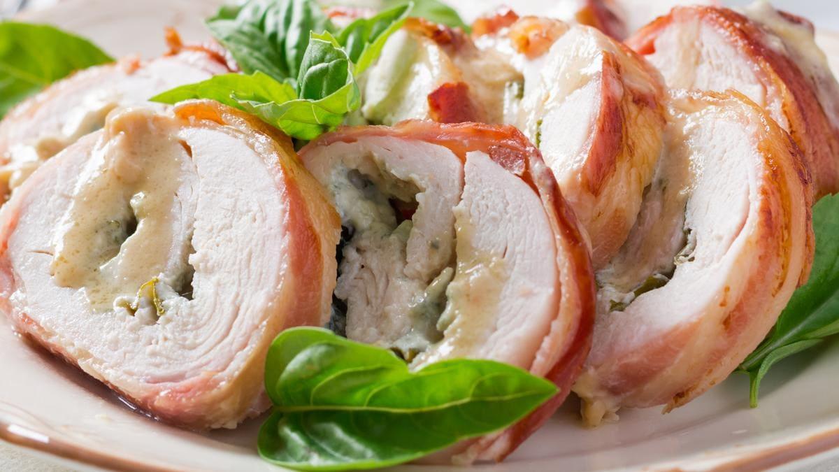 Hähnchenbrust mit bacon und käse im Airfryer